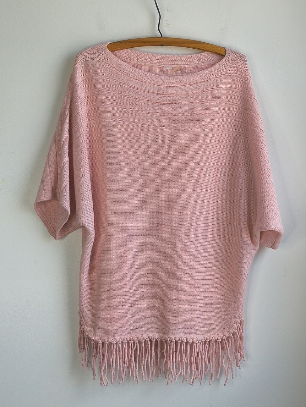 Light Pink Fringe Knit Tunic Sweater